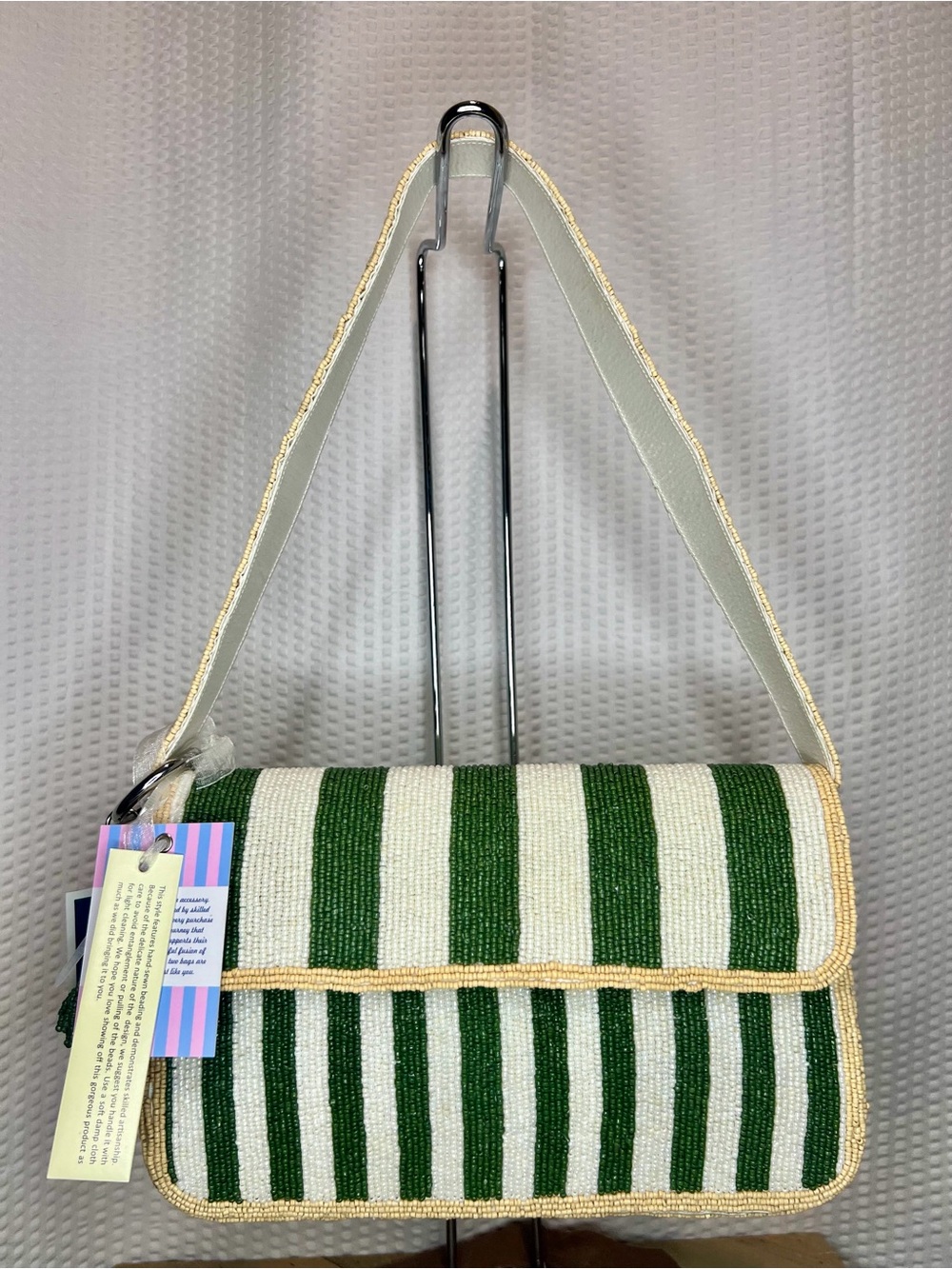 Viral Beaded Green and White Stripe Shoulder Bag!!